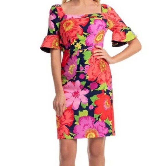 Trina Turk Kanan Floral Ruffle Sleeve Dress - Picture 1 of 13